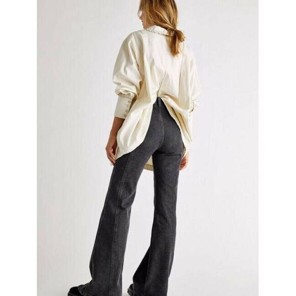 NEW FREE PEOPLE Sz CHARLIE DENIM BUTTON DOWN TUNIC TOP MINI DRESS IN E… - Picture 2 of 5